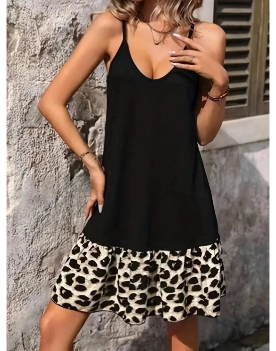 Kadın Ip Detaylı Kısa Elbise Askılı Yuvarlak Yakalı Viskon Etek Süprem Elbise