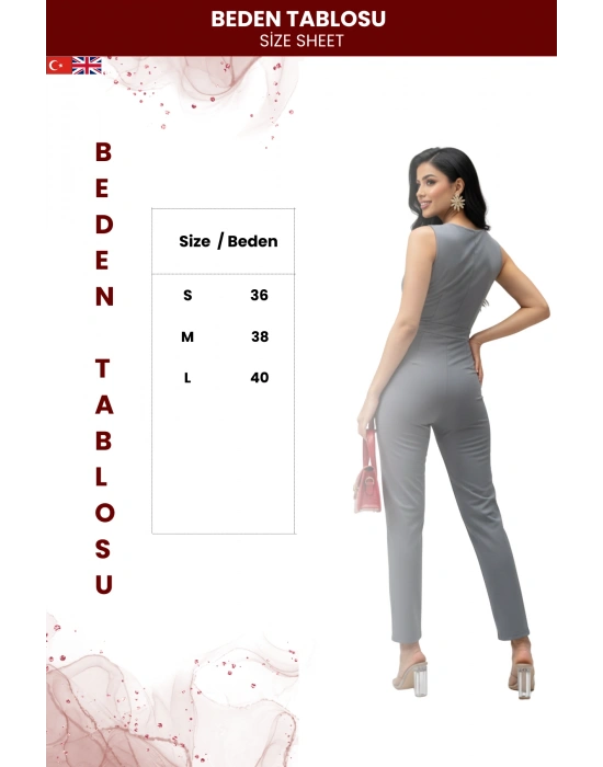 Kadın Ithal Krep Kumaş Zincir Detaylı Tulum