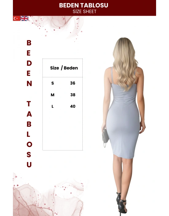 Kadın Kalp Yaka Kalın Askılı Krep Kumaş Kalem Elbise