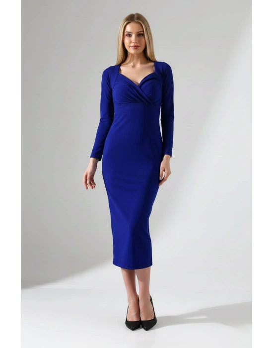 Kadın Kalp Yaka Yırtmaçlı Uzun Kollu Uzun Elbise
