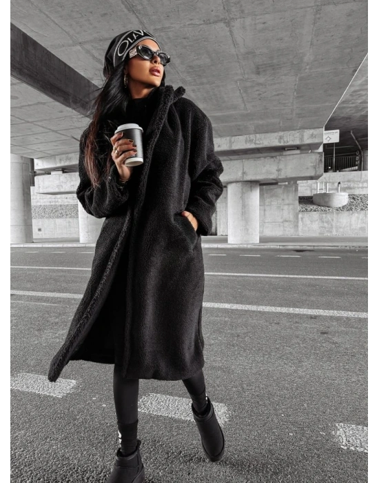 Kadın Kapüşon Ve Cep Detay Uzun Astarsız Wellsoft Ceket