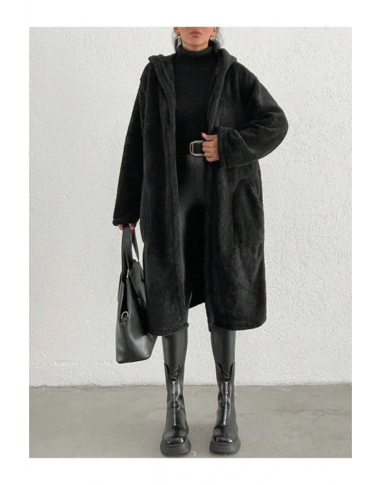 Kadın Kapüşon Ve Cep Detay Uzun Astarsız Wellsoft Ceket