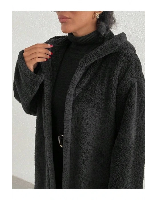 Kadın Kapüşon Ve Cep Detay Uzun Astarsız Wellsoft Ceket