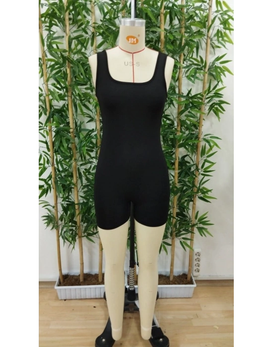Kadın Kare Yaka Sırt Dekolte Detay Dalgıç Bodycon Mini Tulum
