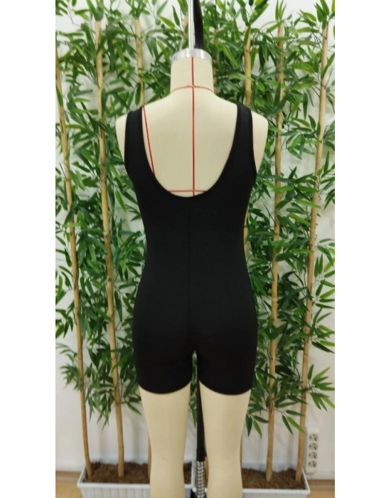 Kadın Kare Yaka Sırt Dekolte Detay Dalgıç Bodycon Mini Tulum