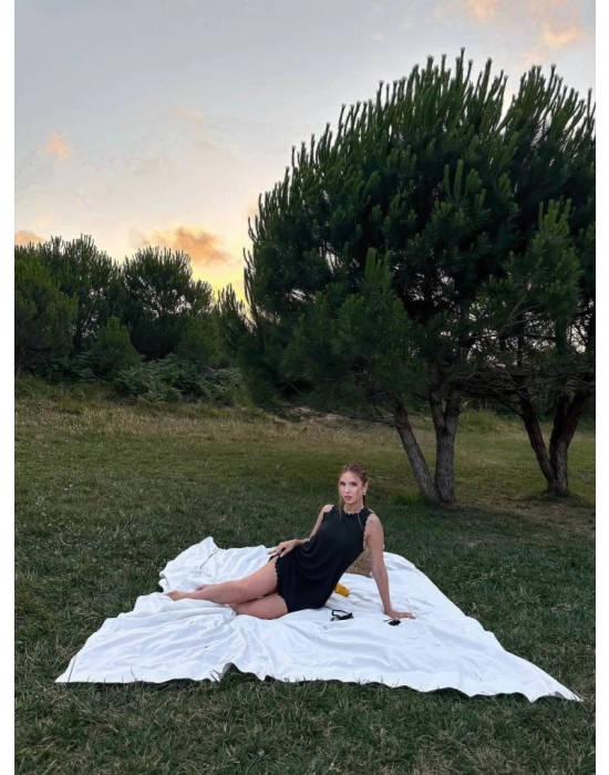 Kadın Keten Kumaş Kolsuz Mini Boy Elbise