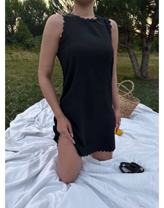 Kadın Keten Kumaş Kolsuz Mini Boy Elbise