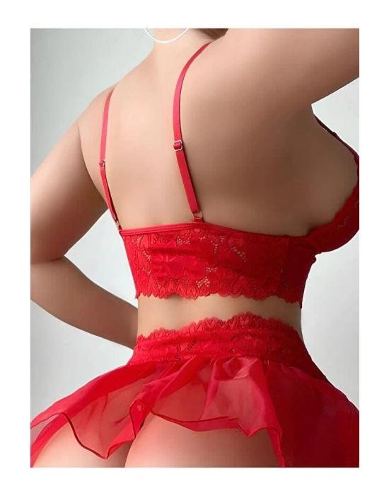 Kadın Kırmızı Kısa Tül Fantezi Kostüm 2199