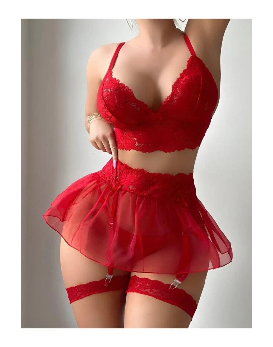 Kadın Kırmızı Kısa Tül Fantezi Kostüm 2199