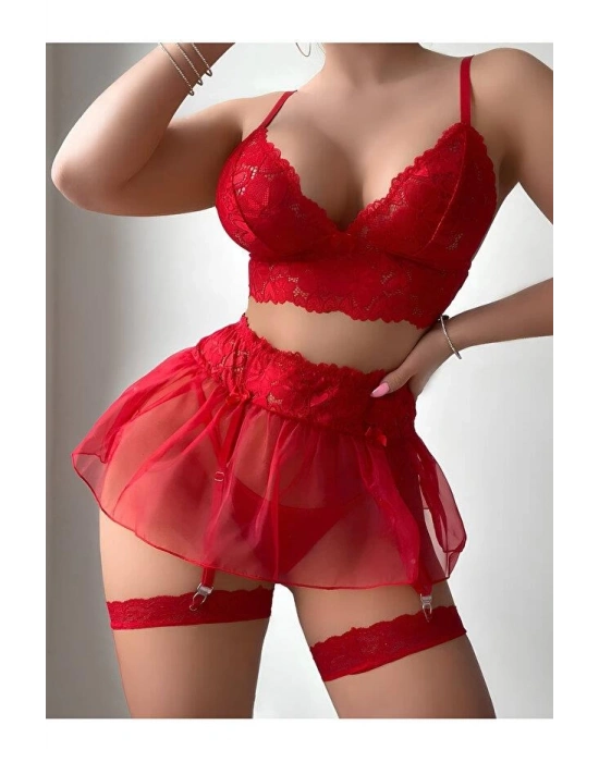 Kadın Kırmızı Kısa Tül Fantezi Kostüm 2199