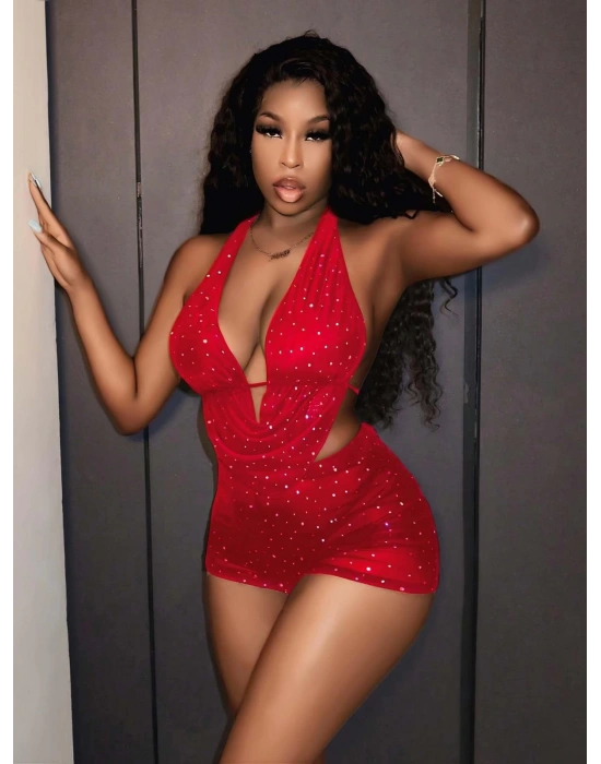 Kadın Kırmızı Parlak Fantezi Gece elbisesi 5039