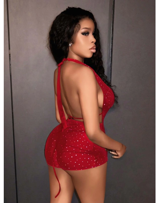 Kadın Kırmızı Parlak Fantezi Gece elbisesi 5039