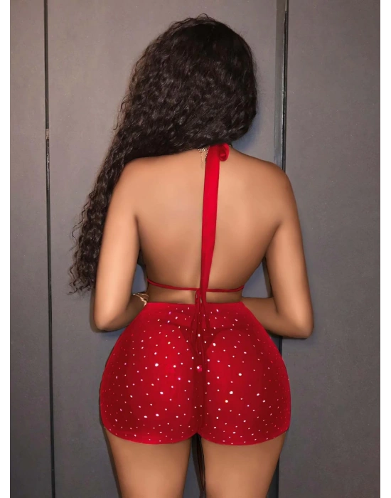 Kadın Kırmızı Parlak Fantezi Gece elbisesi 5039