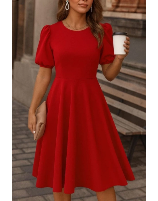 Kadın Kısa Balon Kollu Bisiklet Yaka Geniş Kesim Janjan Krep Elbise