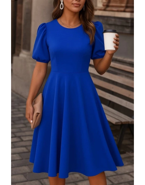 Kadın Kısa Balon Kollu Bisiklet Yaka Geniş Kesim Janjan Krep Elbise