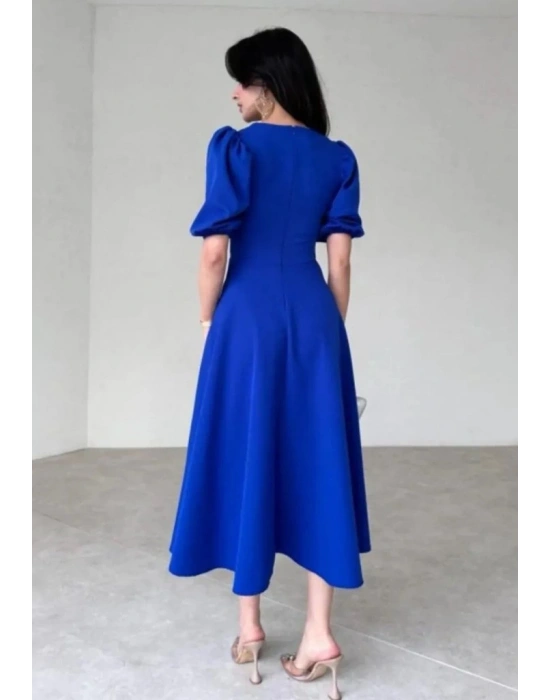 Kadın Kısa Balon Kollu Bisiklet Yaka Geniş Kesim Janjan Krep Elbise