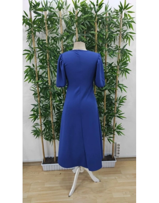 Kadın Kısa Balon Kollu Bisiklet Yaka Geniş Kesim Janjan Krep Elbise