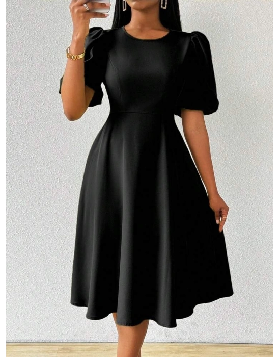 Kadın Kısa Balon Kollu Bisiklet Yaka Kiloş Janjan Krep Elbise