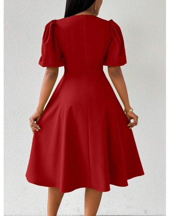 Kadın Kısa Balon Kollu Bisiklet Yaka Kiloş Janjan Krep Elbise