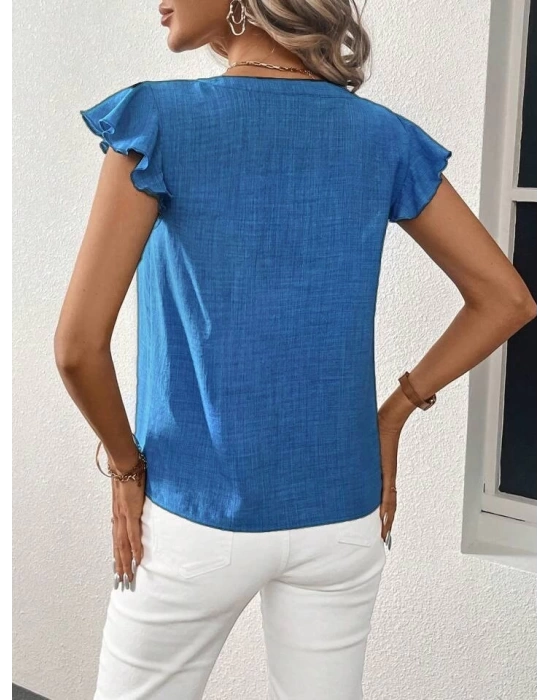 Kadın Kısa Kelebek Kollu V Yakalı Bluz
