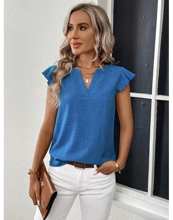 Kadın Kısa Kelebek Kollu V Yakalı Bluz