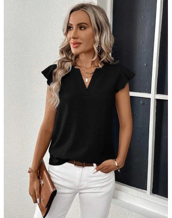 Kadın Kısa Kelebek Kollu V Yakalı Bluz