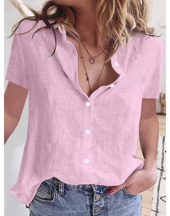 Kadın Kısa Kollu Basic Keten Gömlek