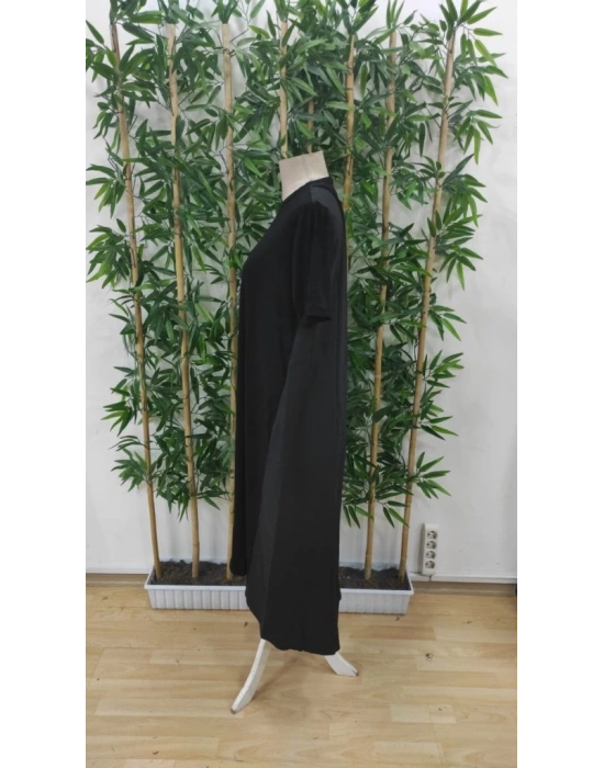 Kadın Kısa Kollu Bisiklet Yaka Asimetrik Kesim ön Viskon Arkası Trikoton Elbise