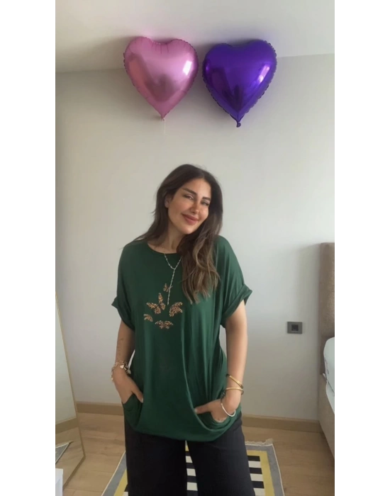Kadın Kısa Kollu Bisiklet Yaka Cepli Kelebek Baskılı Viskon Elbise