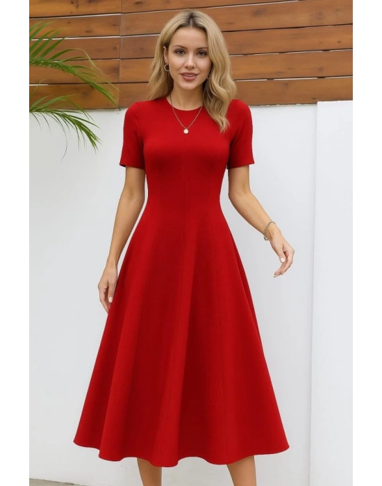 Kadın Kısa Kollu Bisiklet Yaka Maksi Boy Ithal Krep Elbise