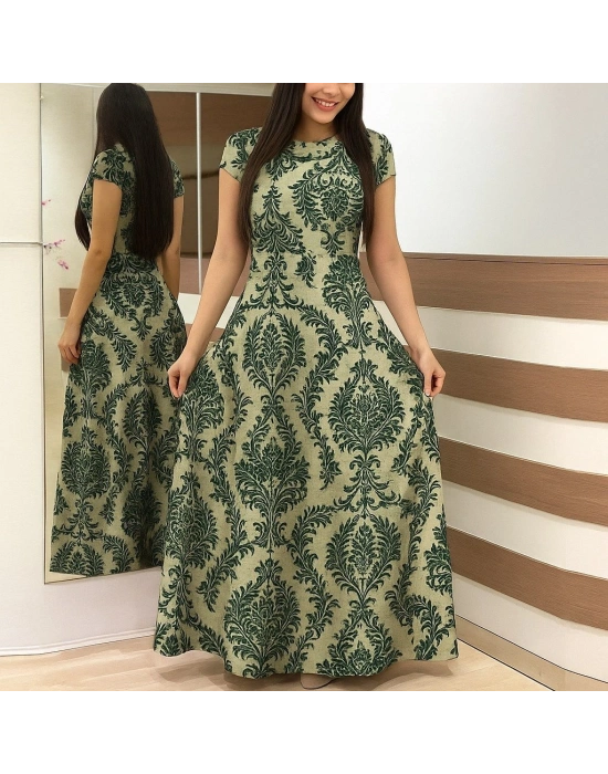 Kadın Kısa Kollu Bisiklet Yaka Puantiyeli Maksi örme Krep Elbise