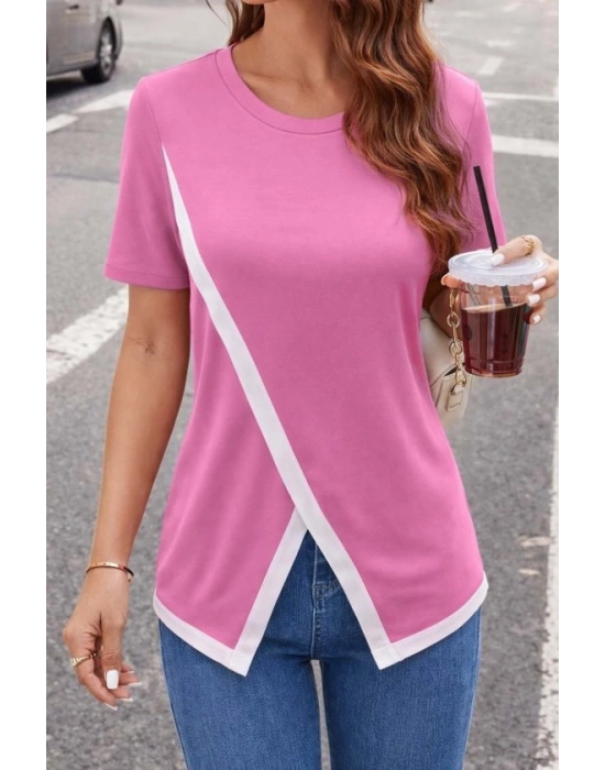 Kadın Kısa Kollu Bisiklet Yaka Viskon Bluz