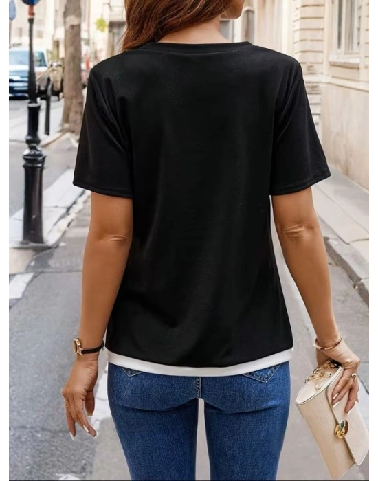 Kadın Kısa Kollu Bisiklet Yaka Viskon Bluz