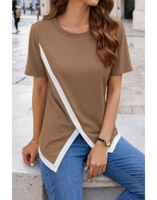 Kadın Kısa Kollu Bisiklet Yaka Viskon Bluz