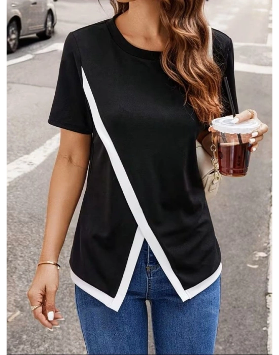 Kadın Kısa Kollu Bisiklet Yaka Viskon Bluz