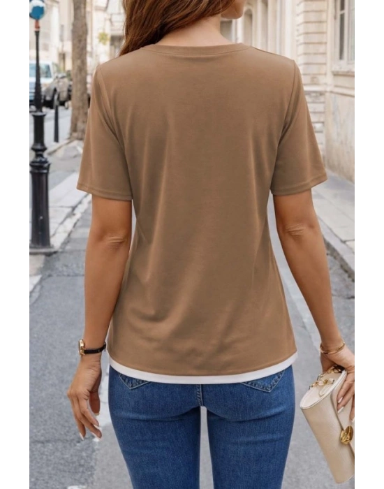 Kadın Kısa Kollu Bisiklet Yaka Viskon Bluz