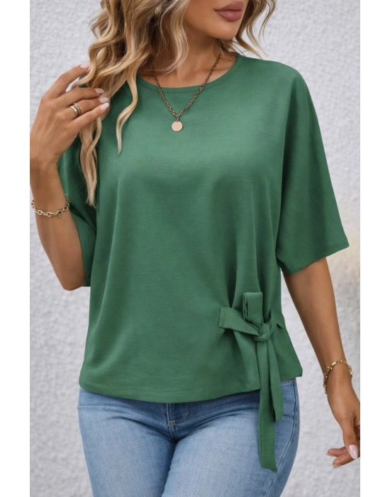 Kadın Kısa Kollu Bisiklet Yaka Yandan Bağcıklı Aerobin Bluz