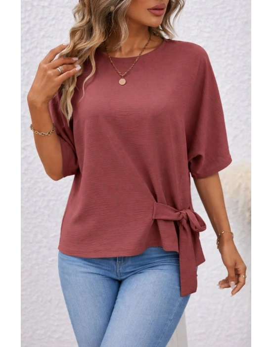 Kadın Kısa Kollu Bisiklet Yaka Yandan Bağcıklı Aerobin Bluz