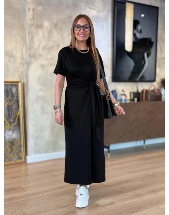 Kadın Kısa Kollu Bisiklet Yaka Yandan Bağlamalı Viskon Iki Iplik Elbise
