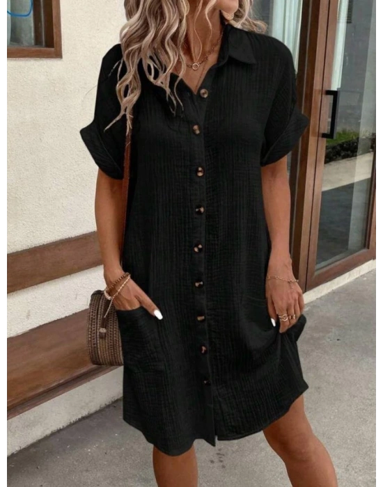 Kadın Kısa Kollu Bisiklet Yaka Yandan Yırtmaçlı Viskon Midi Elbise