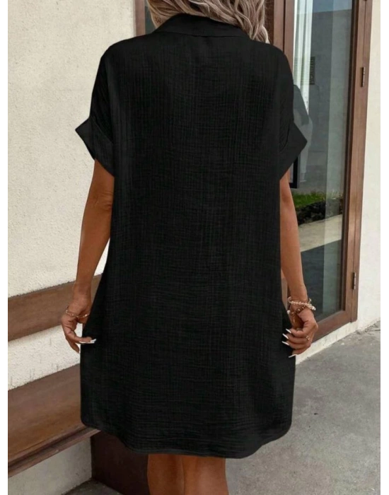 Kadın Kısa Kollu Bisiklet Yaka Yandan Yırtmaçlı Viskon Midi Elbise