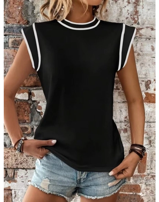 Kadın Kısa Kollu Daire Yakalı Viskon Bluz