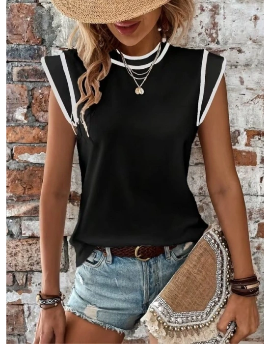 Kadın Kısa Kollu Daire Yakalı Viskon Bluz