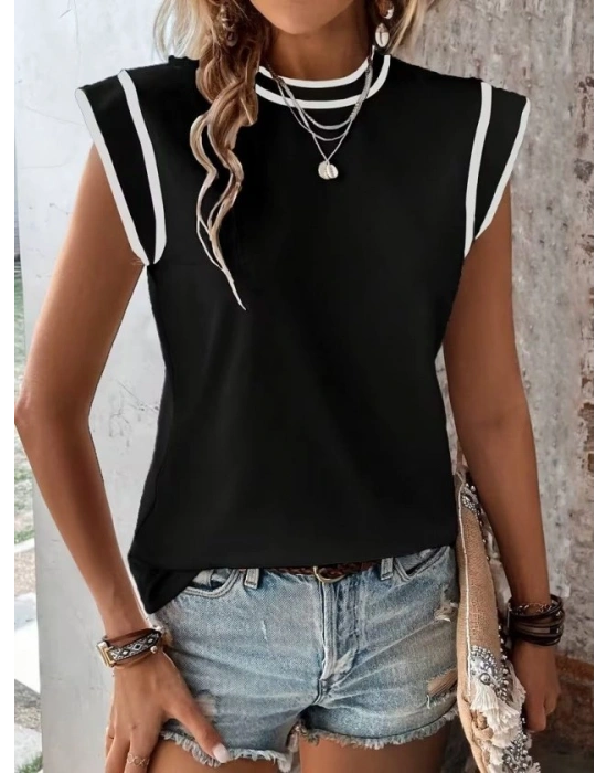 Kadın Kısa Kollu Daire Yakalı Viskon Bluz