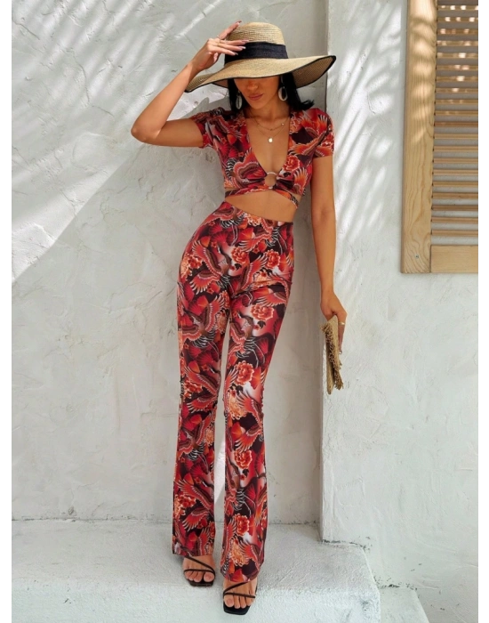 Kadın Kısa Kollu Desenli Takım