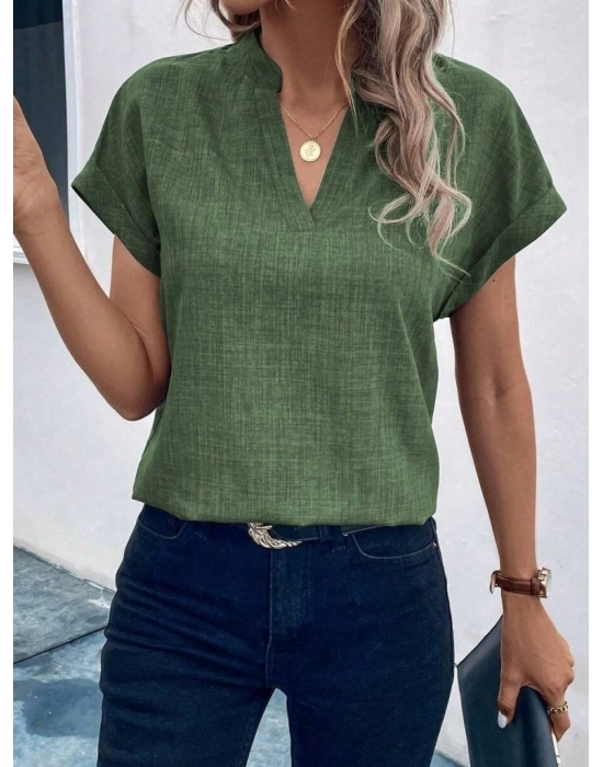 Kadın Kısa Kollu Hakim Yaka Sofya Bluz