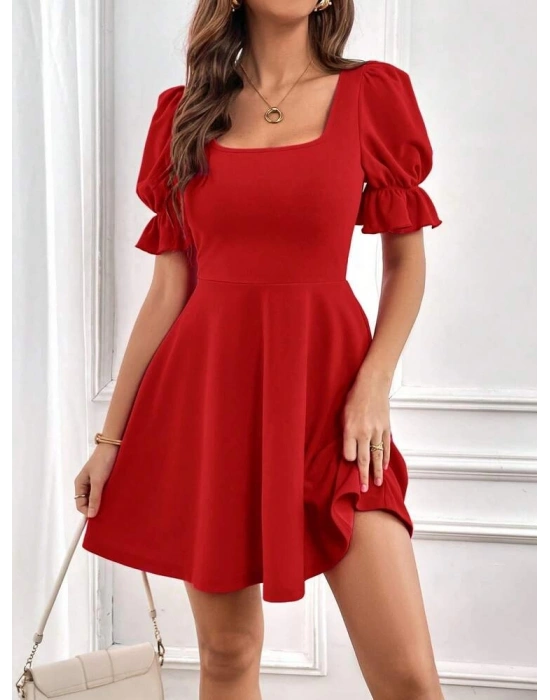 Kadın Kısa Kollu Kare Yakalı Kiloş Ithal Krep Elbise