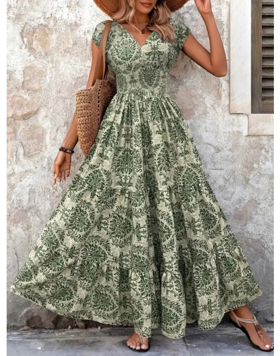 Kadın Kısa Kollu Kruvaze Yaka Beli Lastikli Süprem