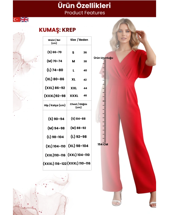 Kadın Kısa Kollu Kruvaze Yaka Kendinden Kuşaklı Tulum
