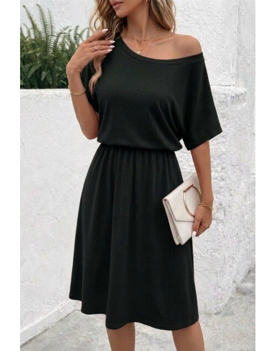 Kadın Kısa Kollu Omuzdan Açık Kiloş Midi Viskon Elbise